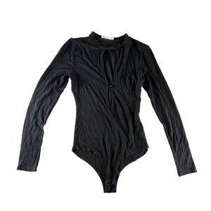 STELLA LUCE Black Long Sleeve Cutout Button‎ Neck Bodysuit Size S